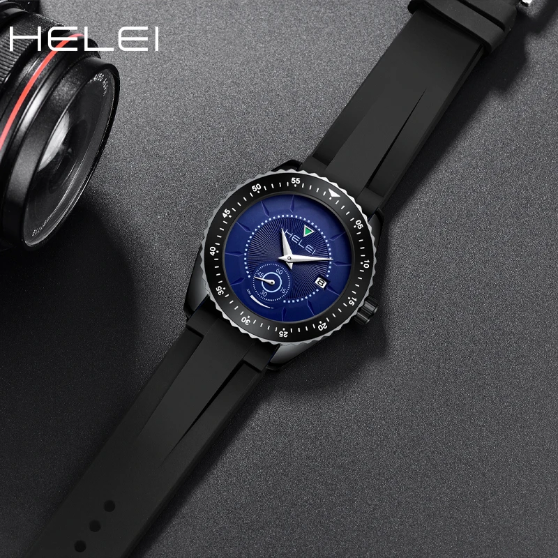 HELEI 클래식 패션 트렌드 남성용 스포츠 시계, 실리콘 방수 패션 캘린더 디스플레이, 석영 손목시계, 남성용 선물