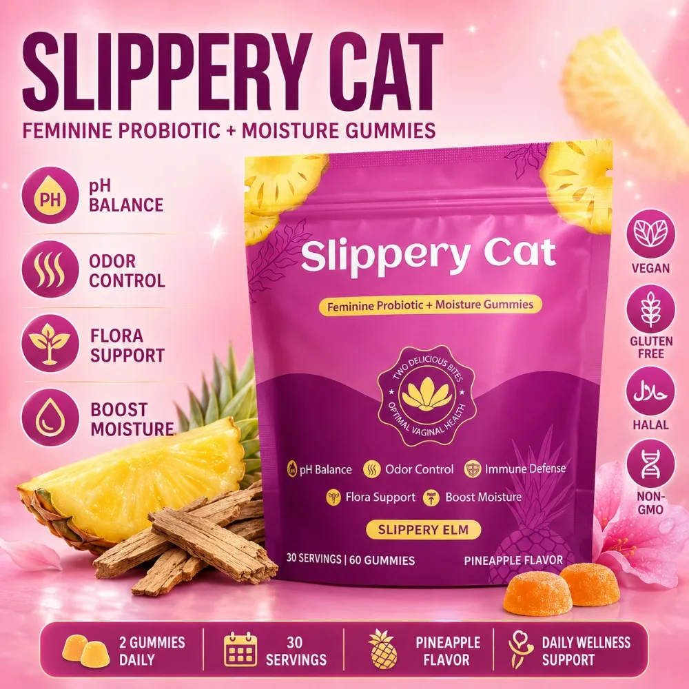 Gomitas Probióticas Hidratantes para Mujer, Sabor Piña, con Olmo Resinoso y Bacillus Coagulans, Apoyo a la Flora y Equilibrio del pH, Veganas, 60 Unidades