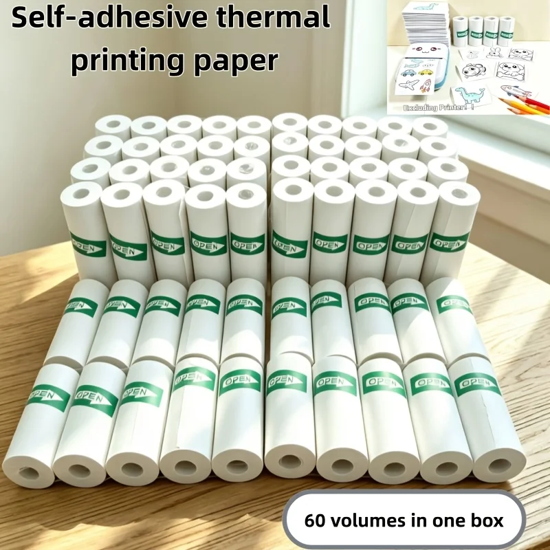 57x25mm Thermal Label Sticker Paper Roll Printable Backing Compatible for Mini Pocket Printer Photo Memo List Tag