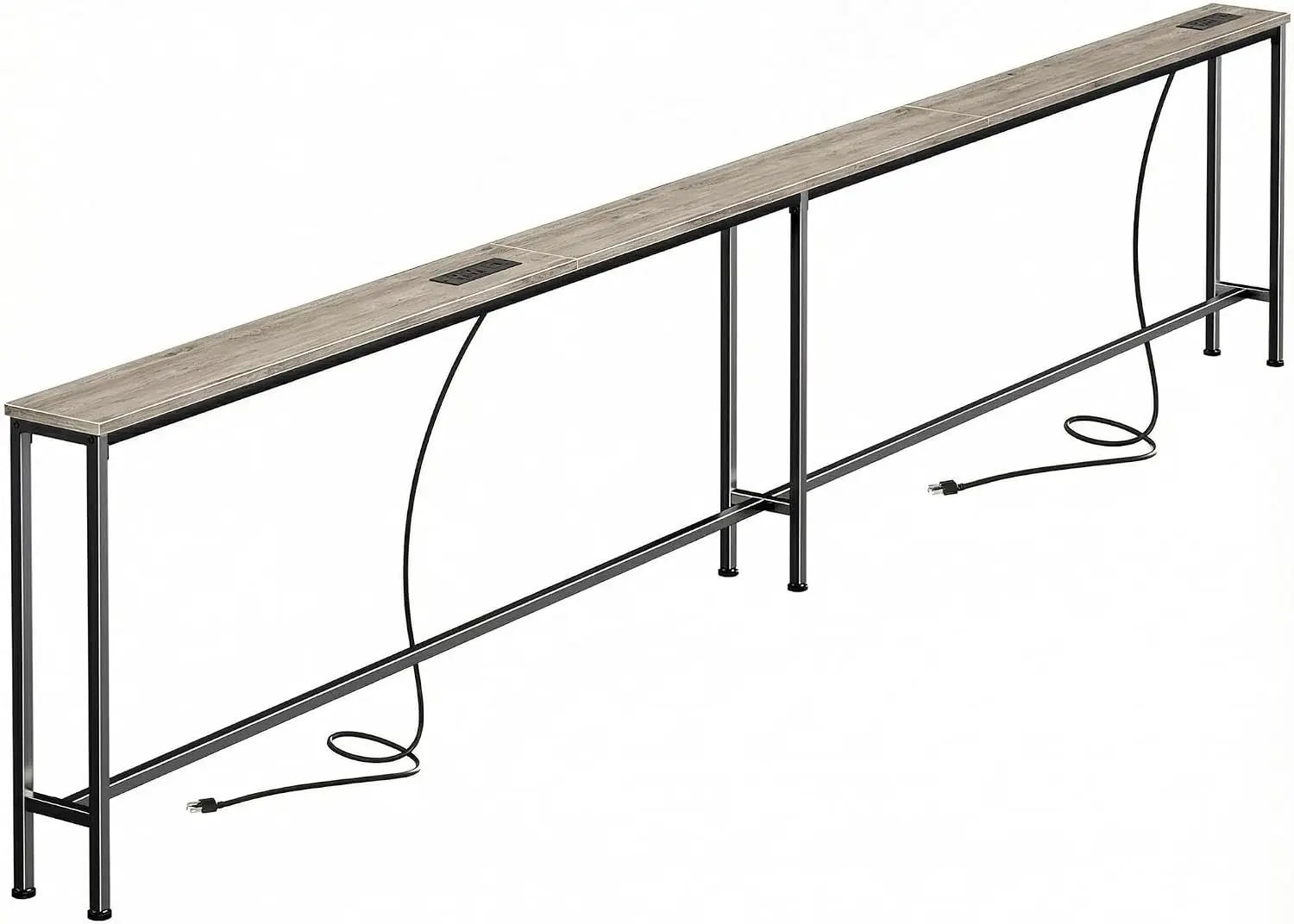 Narrow Console Table with Storage, 5.9 Inch Extra-Long Sofa Table with 2 Power Outlets and USB-C Ports, Entryway Hallway Couch Behind Sofa, Small Spaces (Oak, 5.9