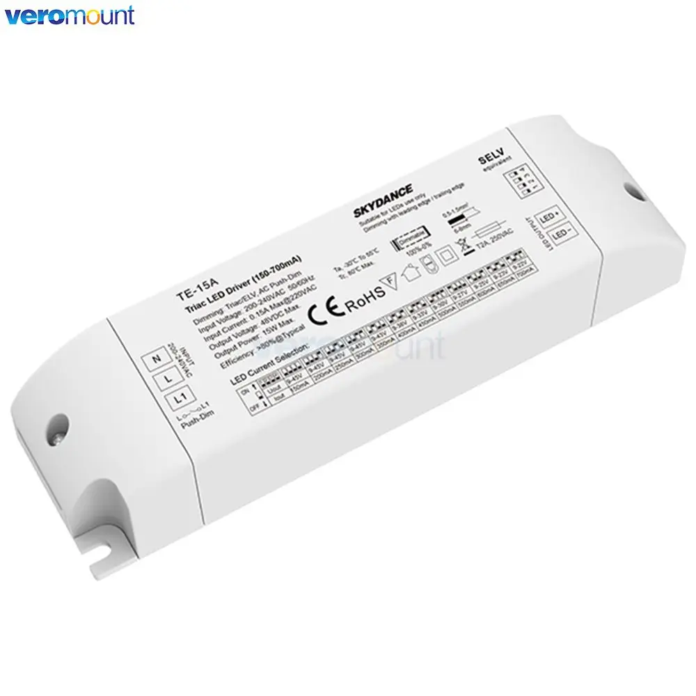 LED Triac Dimming Driver TE-15A/25A/36A 220V input Output 12 15 25 36W 150-1200mA Constant Current Triac Dimmable LED Driver