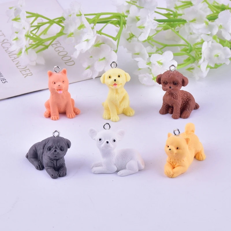 10pcs/pack Fashio 3D Dog Animal Resin Charms Pendant for Earring Necklace Keychain  Jewelry Making Craft DIY