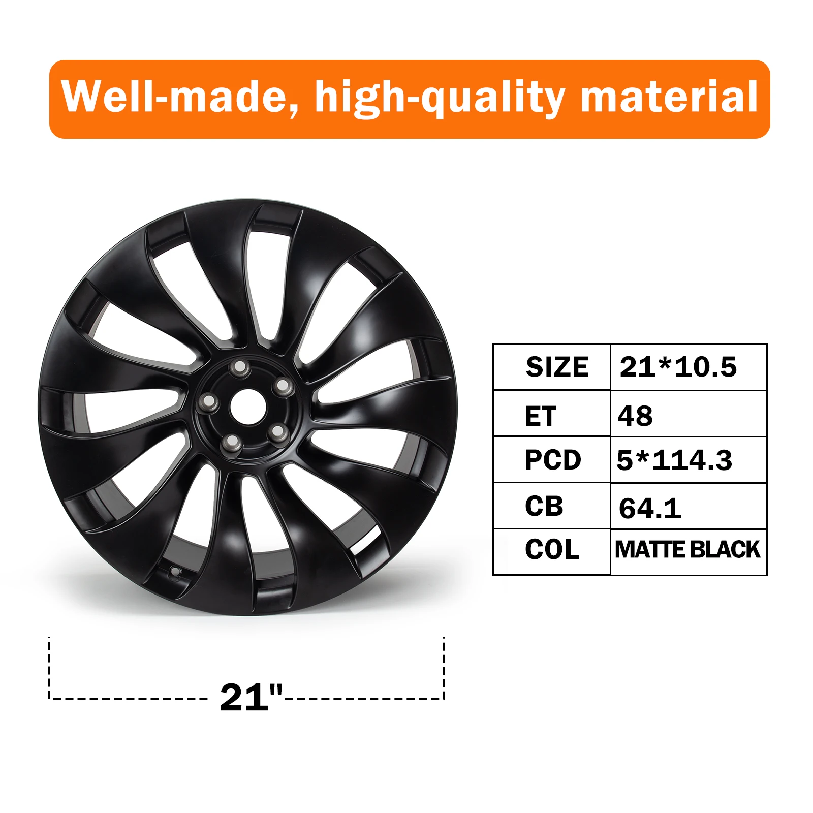 21" x 10.5" Aluminum Alloy OE Replacement Wheel Rim Only For Rear Wheel Staggered Setup Compatible With Model Y 2020‑2023 Performance Models Car Replacement Rim