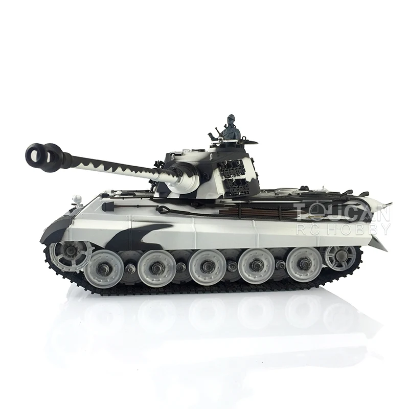 HENG LONG 2.4G 1/16 7.0 Personalizado King Tiger RTR RC Tanque 3888A FPV Barril Recoil Tiger II Pilhas de Metal Branco Idler TH19732-SMT4