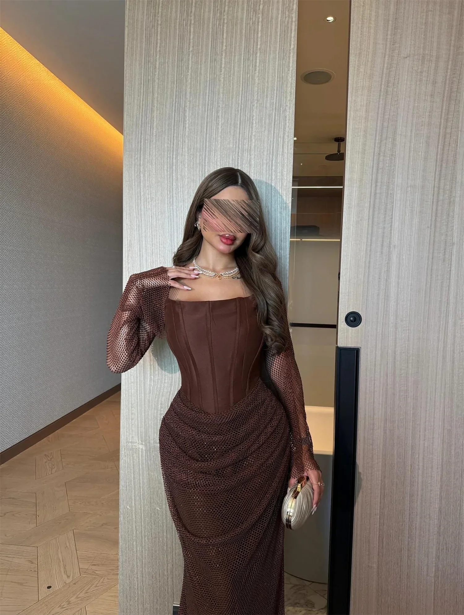 

AsaNagi Dubai Elegant Prom Gowns Luxurious Brown Mermiad Evening Dresses For Events Floor-Length Simply Lace new eve vestido