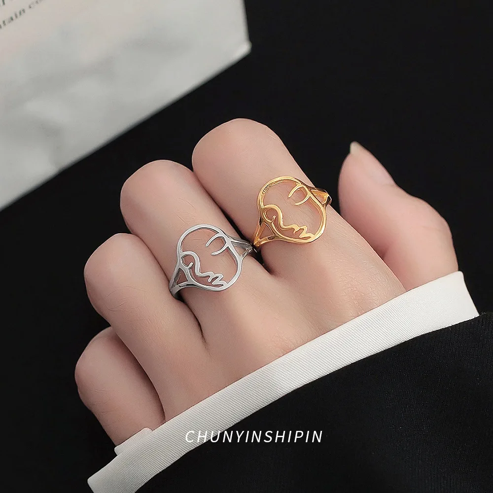 Unique Abstract Face Ring, S925 Sterling Silver Open Mouth Ring for Women, Korean Style Fashion Ring Accessories