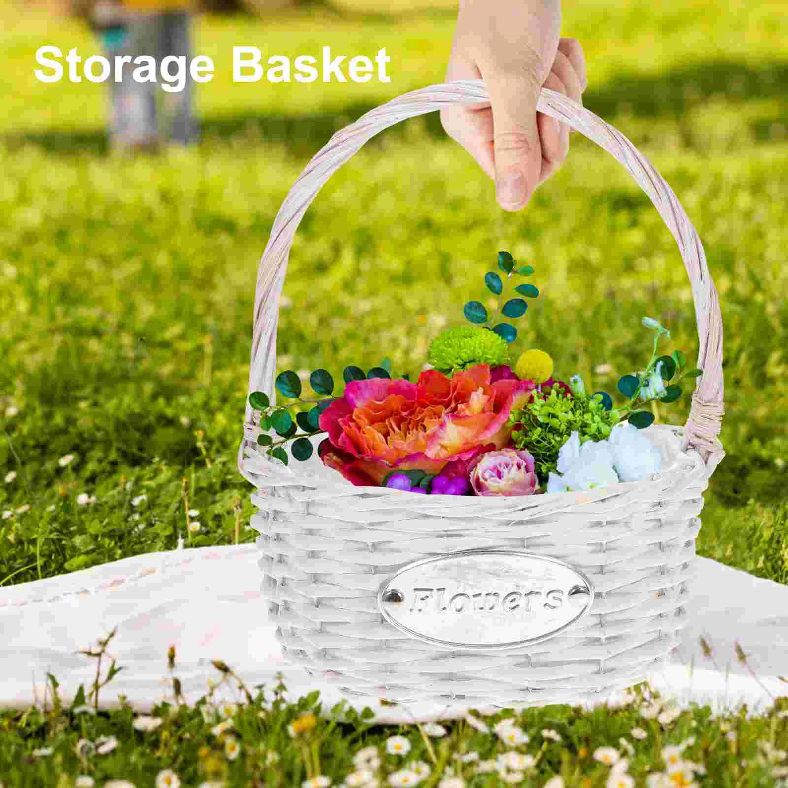 Welcome Wicker Hand Basket Door Baskert for Wedding White Portable Bride Flower Bridesmaid House