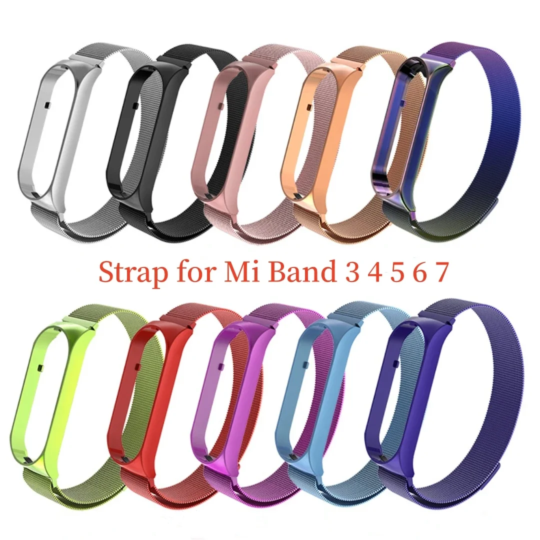 Strap for Mi Band 5 6 7 Metal Milanese Bracelet On Mi Band 7 Wristband Stainless Steel Mi Band 3 Strap For Xiaomi Miband 5 4 3