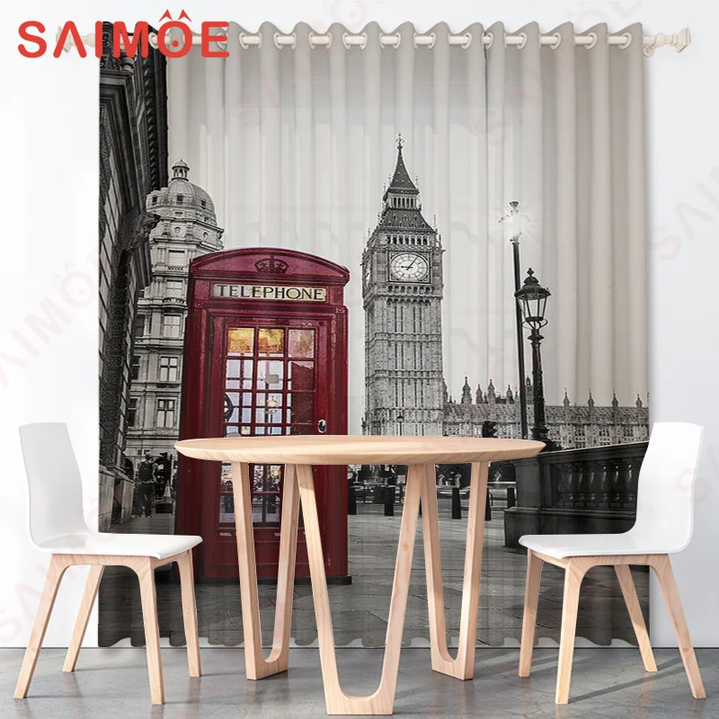 3D Vintage Forest Natural Scenery Curtains Cloud Mist Solid Color Background Thin Polyester Fabric Office Decorations with Hooks