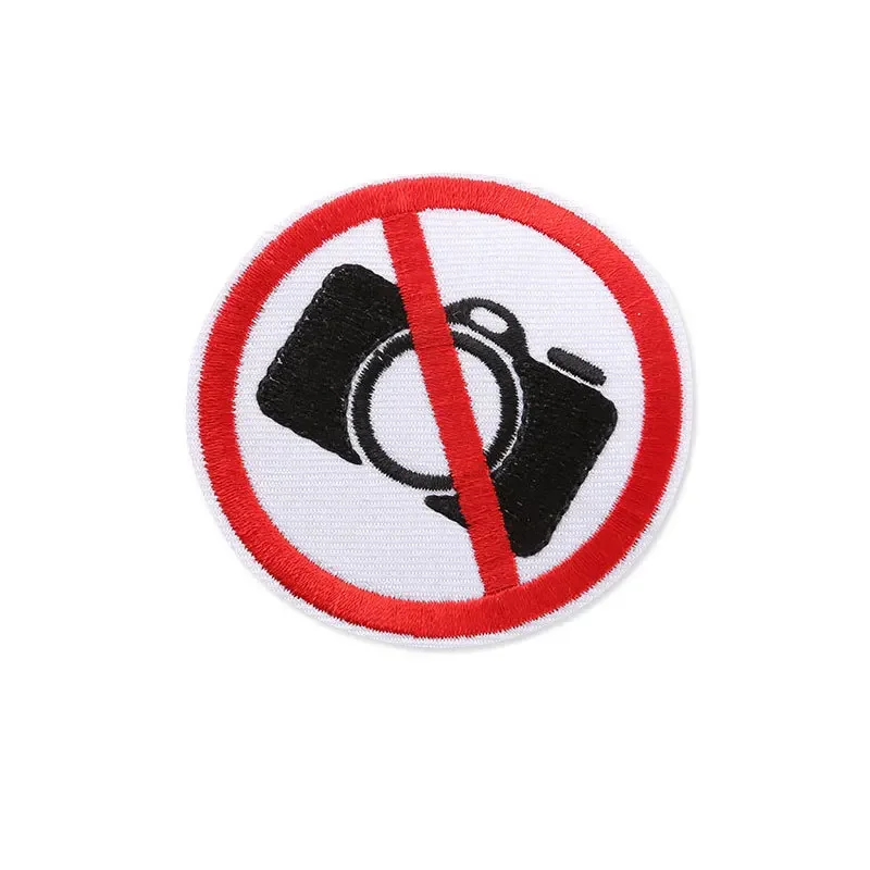 Funny Prohibit Sign Cloth Appliques Thermo Adhesive Backing No Smoking No Photo Embroidery Round Iron on Patches Warning Badge