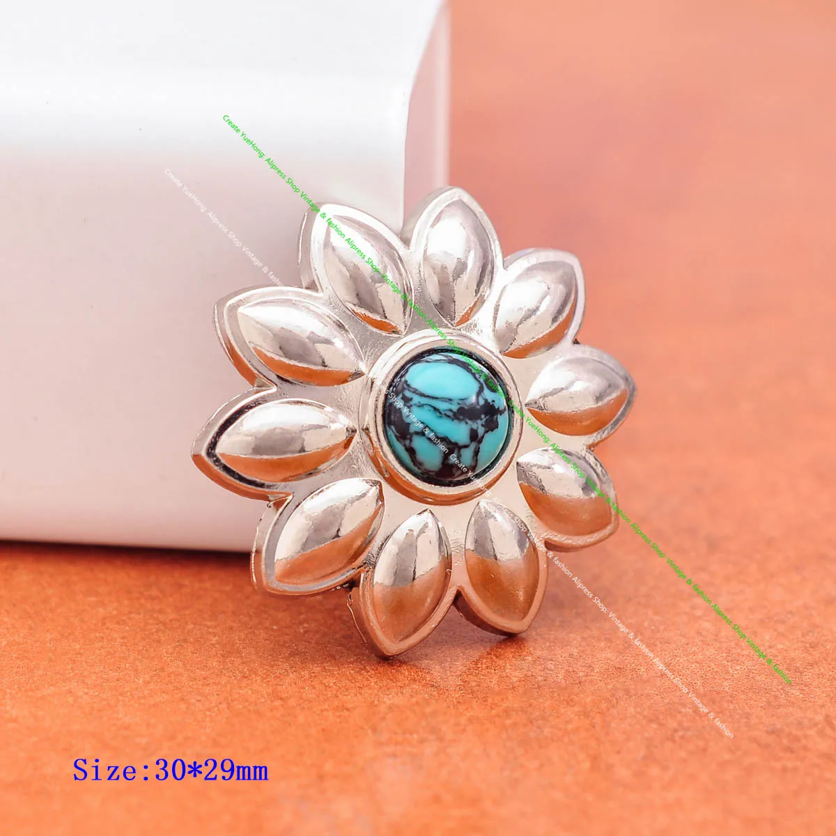 10X 30mm Silver Real Natural Green Turquoise Leathercraft Belt Luggage bag Accessories Fastener Flower Conchos Screwback