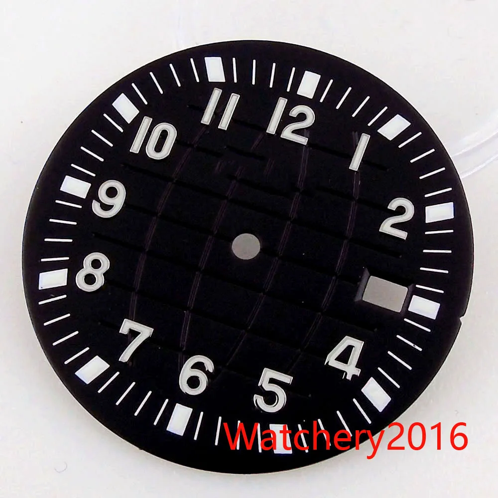 33mm Watch Dial Fit For NH35/NH35A Automatic Movement Green Luminous  Black/Blue/Green/Red Color Date Window White Index