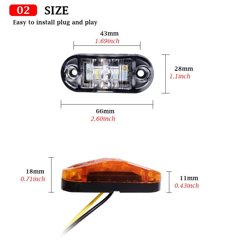 10Pcs 12V 24V LED Side Marker Lights Car External Lights Warning Tail Light Auto Trailer Truck Lorry Lamps White Color