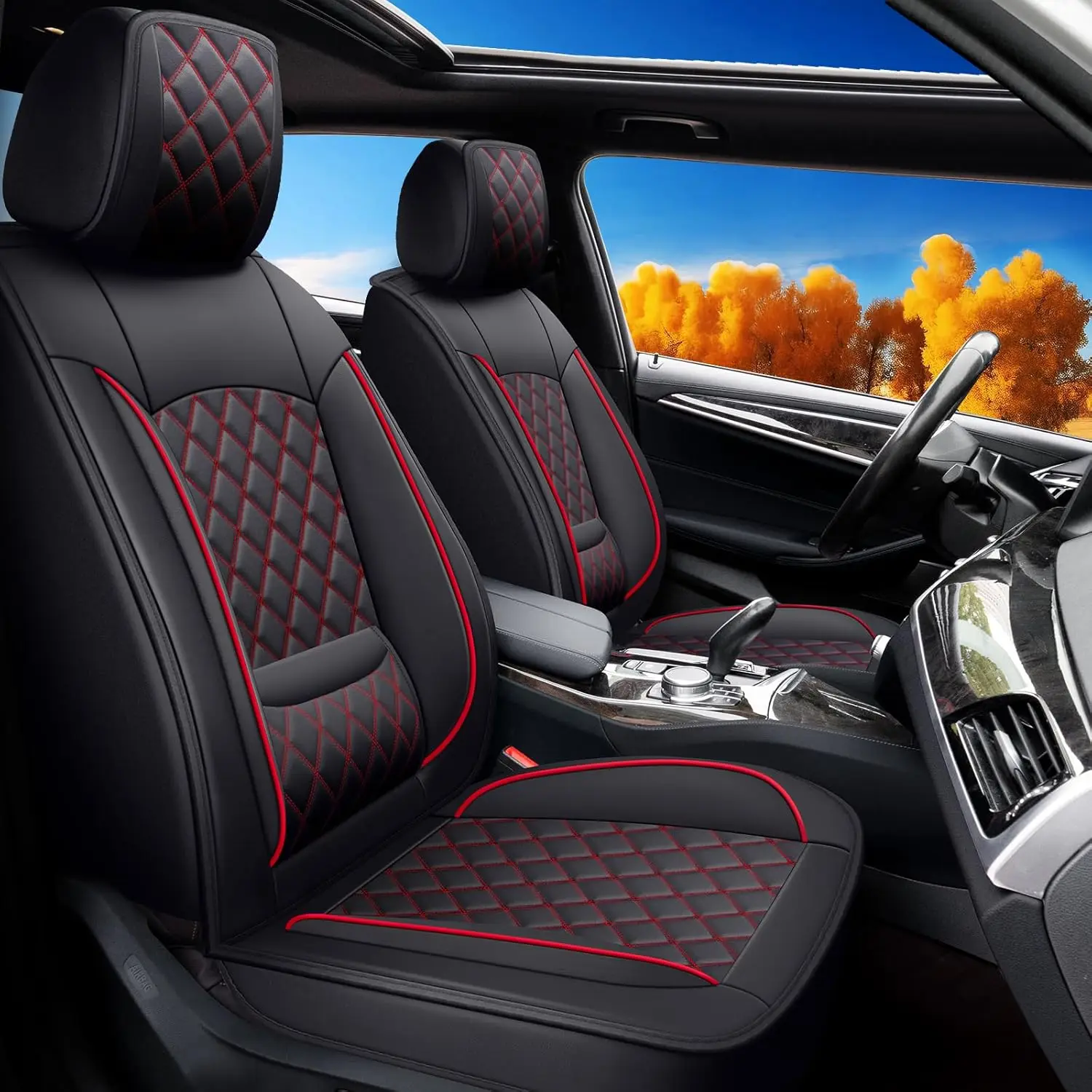 

Car Seat Covers Compatible with Nissan Titan 2009-2025 - Waterproof Breathable Leather Automotive Seat Cushions Protector, Airba