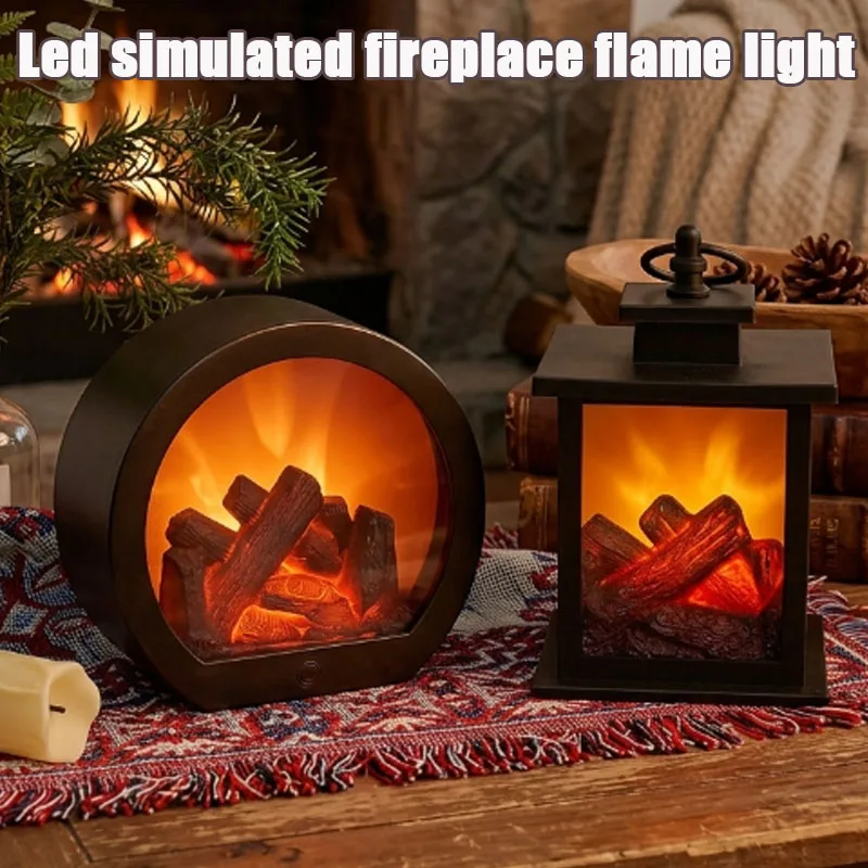 1-2PCS Electric Fireplace Decoration Lamp Realistic Dancing Flame USB Powered Battery Backup for Living Room Holiday Decor