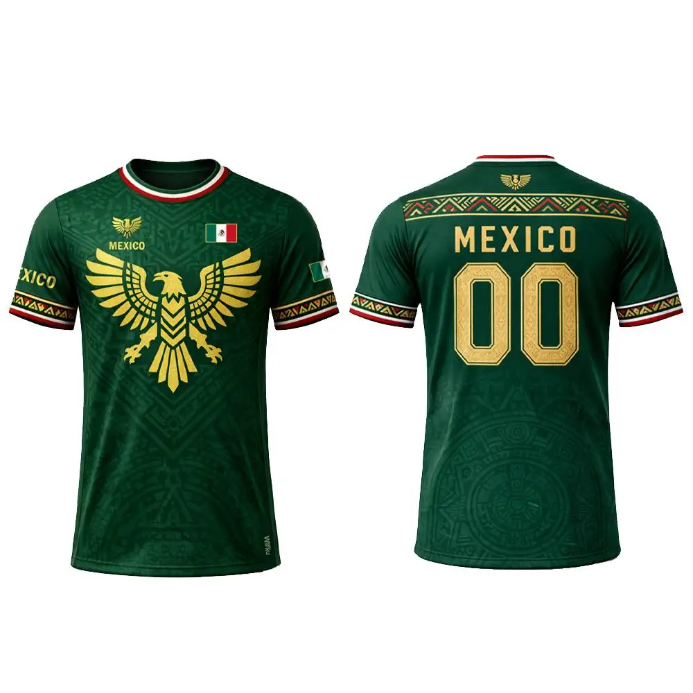Mexico Flag Print T-shirt Summer Outdoor Breathable Quick-drying Soccer Jersey Unisex Training Jersey With Customizable Numbers