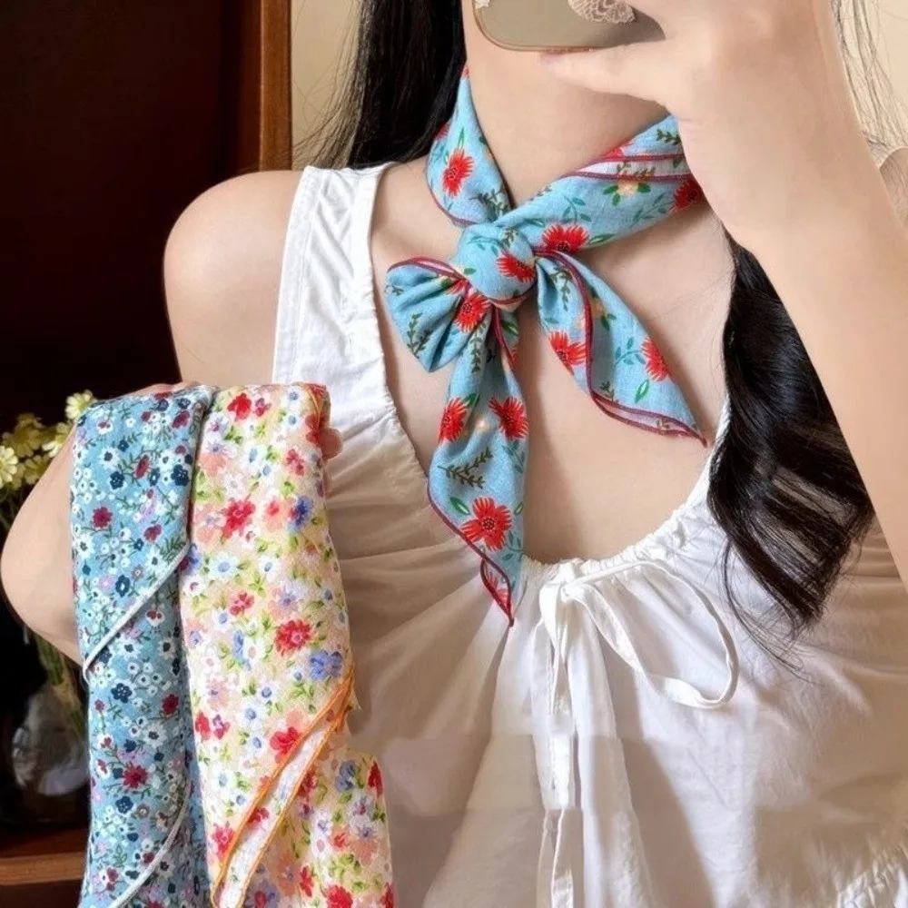 

3pcs/set Thin Fabric Floral Neck Scarf Colorful Korean Style Printed Headscarf Turban Elegant Flower Square Headband Holiday