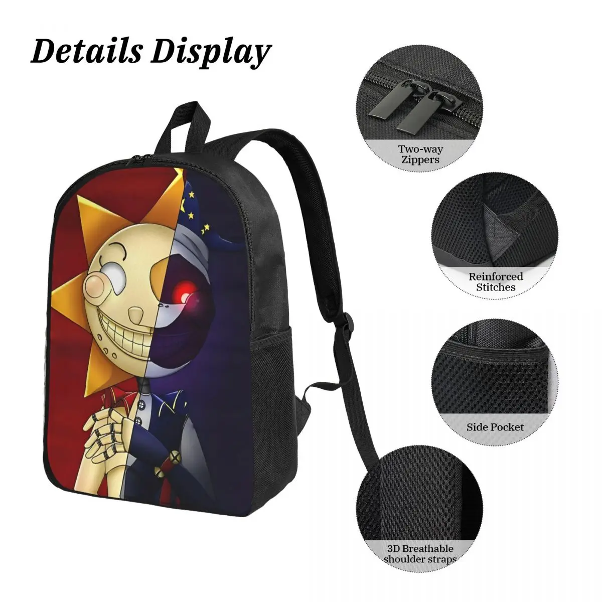 3 قطع/مجموعة حقيبة ظهر لفيلم الشمس والقمر للمراهقين FNAF حقيبة كتف حقيبة غداء مقلمة