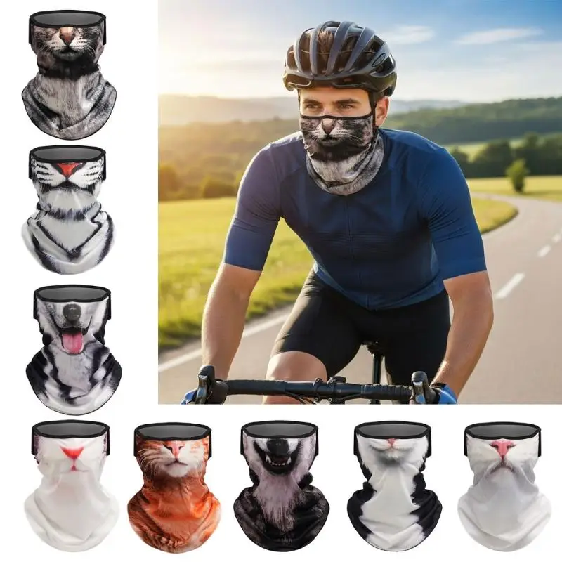 غطاء وجه بطباعة وجه حيوان 652F للأنشطة الخارجية لركوب الدراجات والتزلج يوفر حماية ممتازة من الشمس والرياح