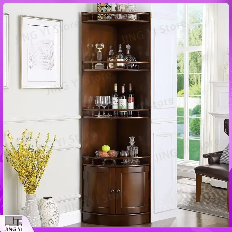 Classic Medieval Style Solid Wood Corner Wine Cabinet Triangular Design IB805 for Living Room Dining Room Kitchen Storage