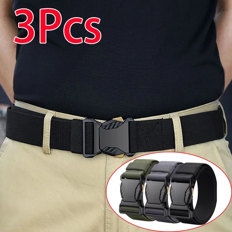 

New Automatic Buckle Belt Canvas Tactical Belt Quick Release Workwear Casual Outdoor Military Training Pants Black Belt For Men