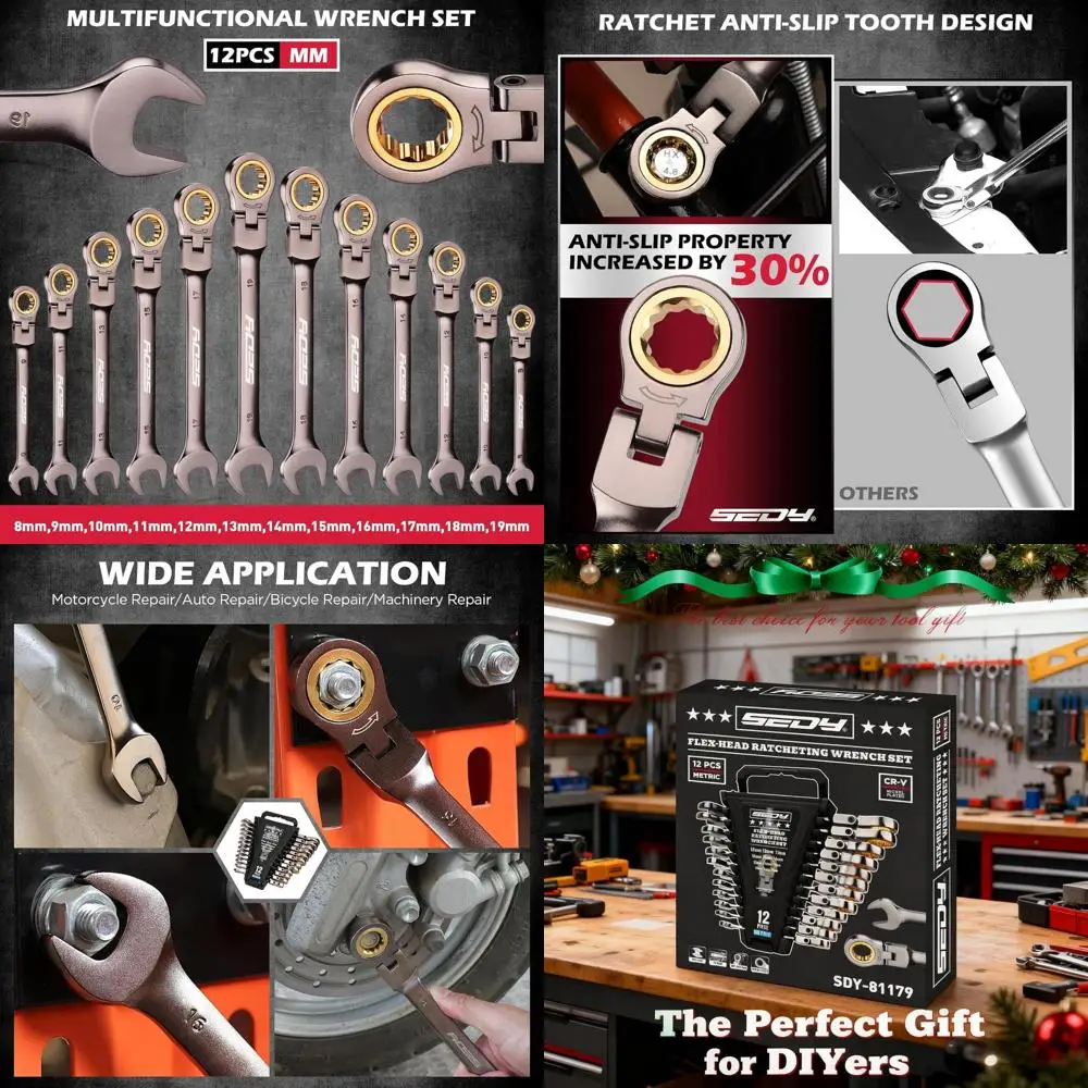 

Набор премиальных метрических трещоточных ключей Lex из 12 предметов, 8-19 мм, с магнитным органайзером, набор трещоточных ключей из хромованадиевой стали с 72 зубьями