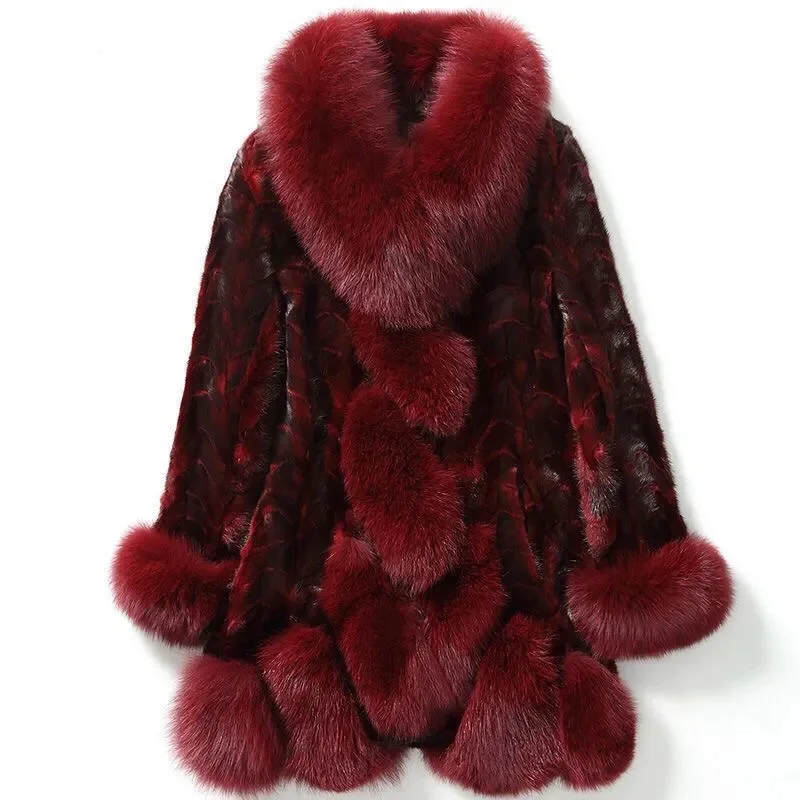 

Fashion Winter Faux Mink Fur Coats Women's Fox Fur Collar Overcoat Add-cotton Thicken Warm Outerwear Female Slim Jackets S-5XL