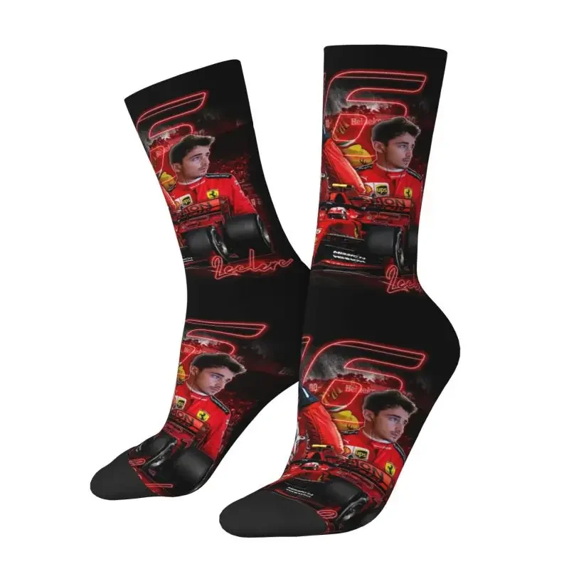 Leclerc Charles Fan Art Men Women Crew Socks Unisex Funny 3D Print Formula One Racer Socks