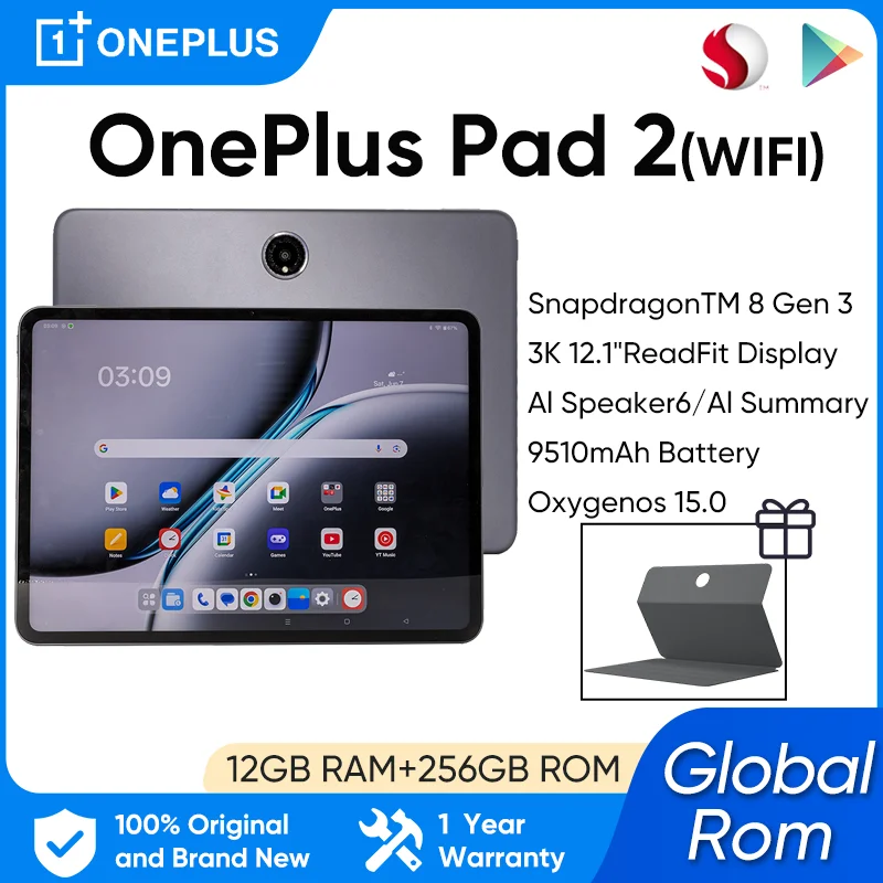 

OnePlus Pad 2 12GB RAM 256GB Storage 12.1" Display Android Tablet Snapdragon 8 Gen 3 Processor Wi-Fi 9510mAh Battery OxygenOS 15