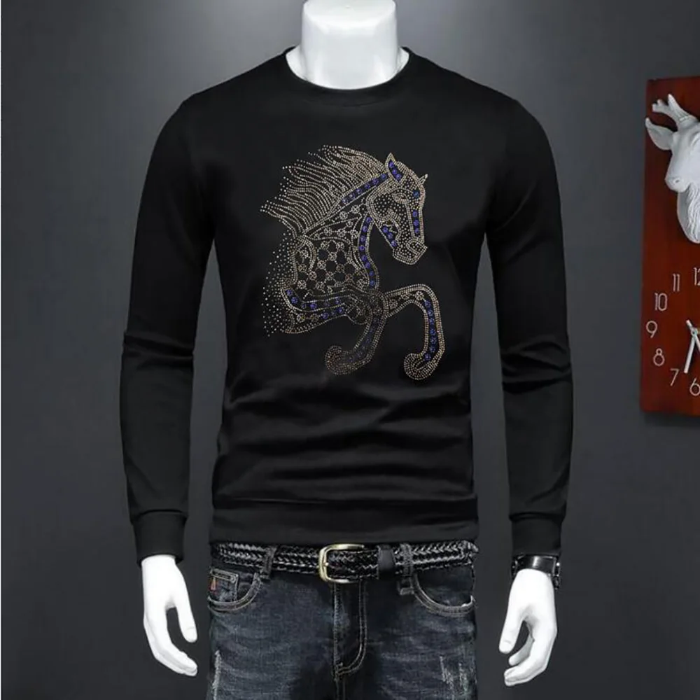 

Rhinestones Sweatshirts Men winter Clothes Fashion Design O Neck long Sleeve Diamonds for Man hoody
