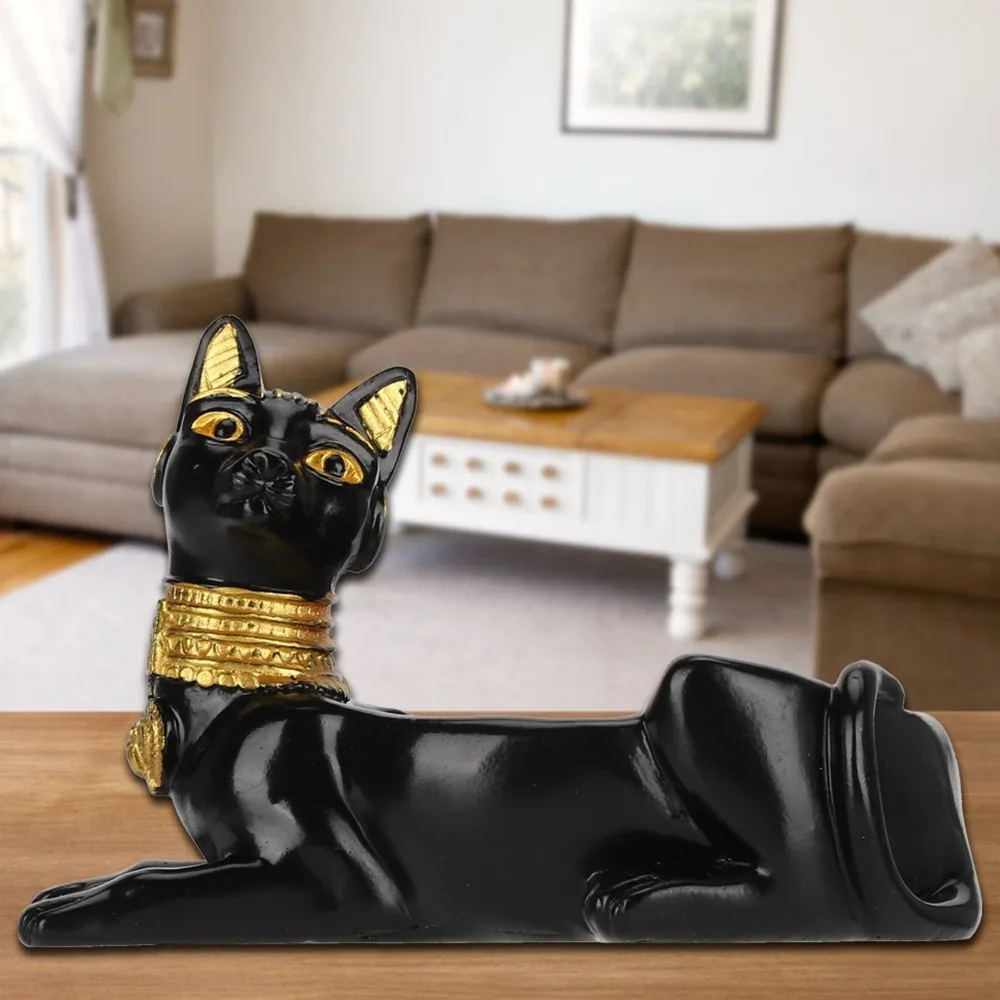 Black Cat Figurine Ashtray 3D Resin Egyptian Cat Ashtray Ring Holder Trinket Dish Resin Decorative Ashtray Home Office Decor