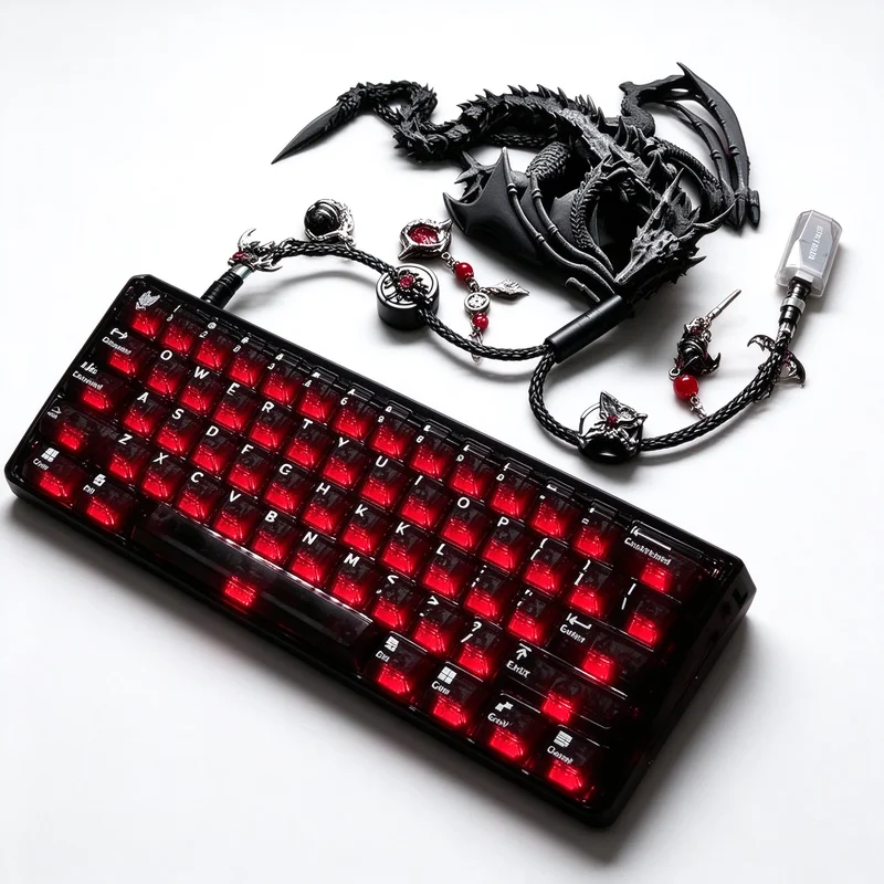 Dark Pterosaur Theme 8k Aviator Cable 1-to-2 With Magnetic Counterweight Handmade Custom Mechanical Keyboard Decorative Cables
