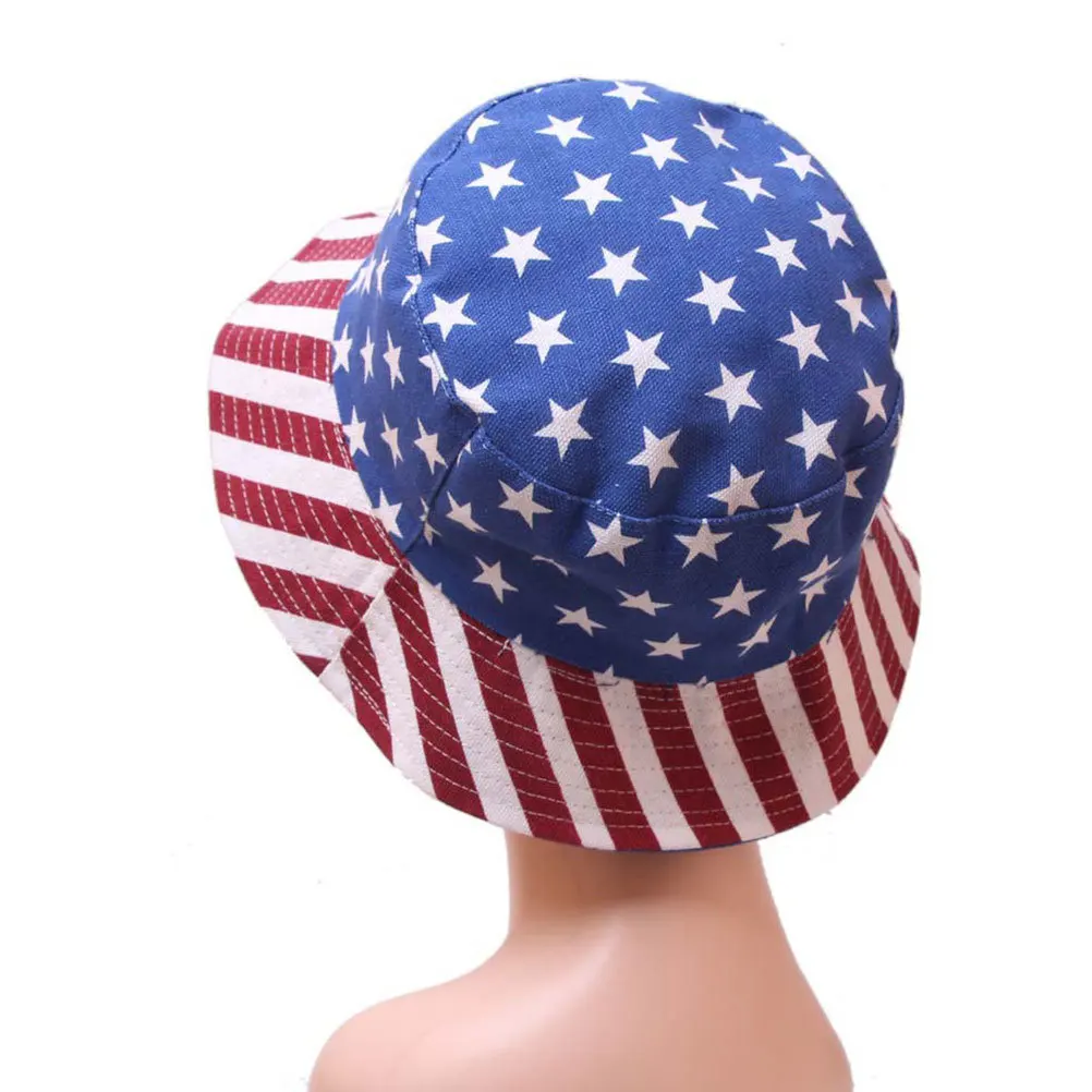 

Sun Protection Hat American Flag Design Leisure Travel Bucket Hat Wide Brim Cotton Comfortable Breathable for Beach Pool Park