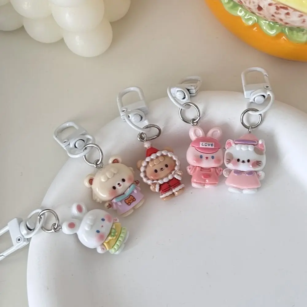 Exquisite Resin Rabbit Doll Key Chain Cartoon Creative Funny Cat Key Ring Animal Charm Bear Bag Pendant Small Gifts