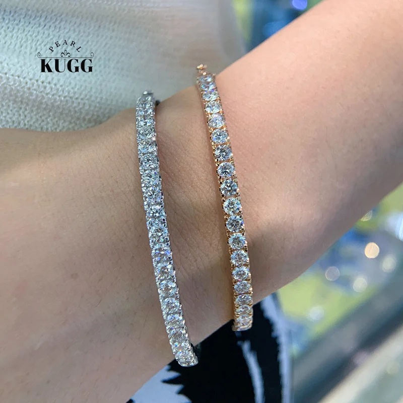 KUGG 100% 18K White/Rose Gold Bangle Luxury Classic Style 3.0carat Real Natural Diamond Bangle for Women High Party Jewelry