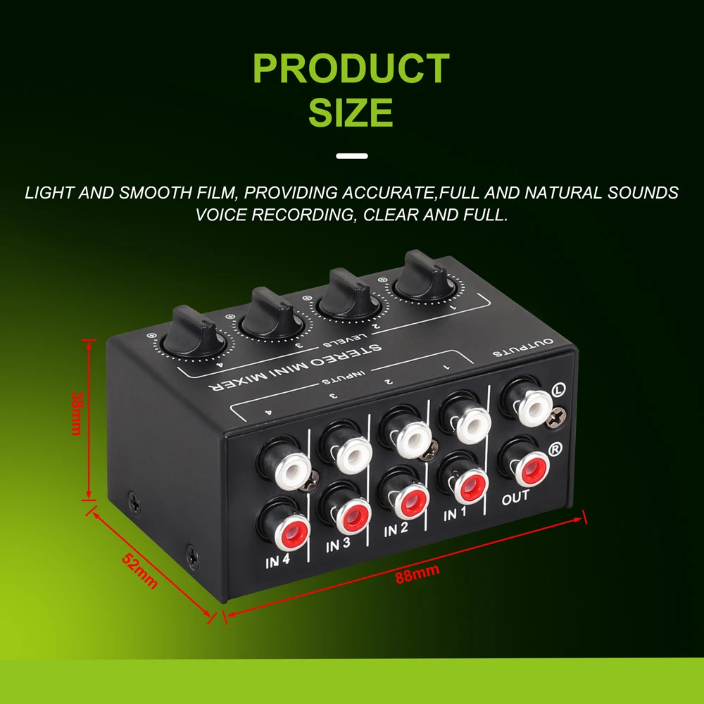 4-Channel Small Audio Mixer Stereo Dispenser Headphone Amplifier for Live Studio DJ CX400 Mini Passive Stereo Mixer RCA