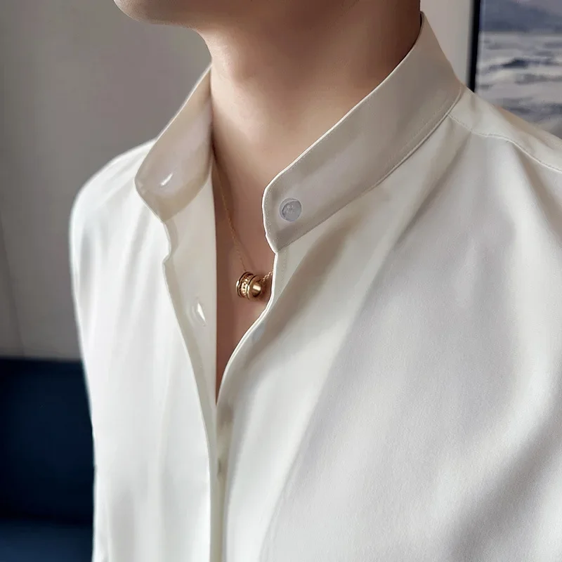 نابولي الإيطالية بلون قميص رجالي بأكمام طويلة الكورية موضة تمتد سليم صالح رجالي فستان قمصان رسمية الوقوف قميص بلايز