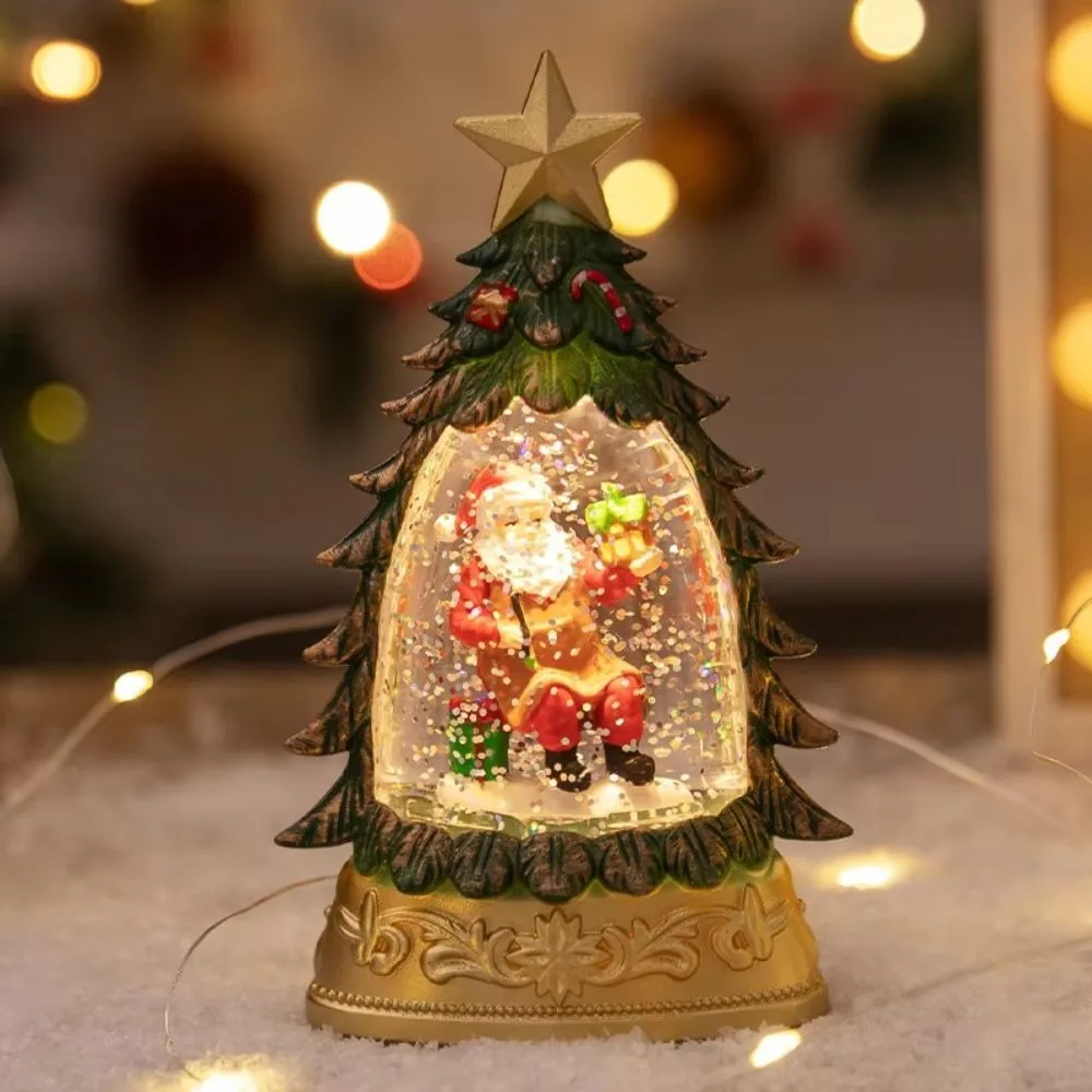 Christmas Tree Shape Christmas Snow Globe Floating Snowflakes Lighted Lighted Water Lantern Handicrafts Desktop Ornament