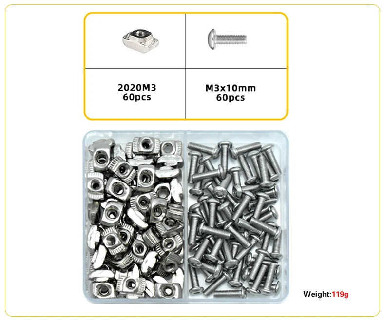 2020 3030 Slot T-Mutter M3 M4 M5 M6 T Schienenmutter und Sechskantschrauben-Set Hammerkopf T-Gleitmutter-Schraubensatz für Aluminium-Profil-Anschluss – Detail 11