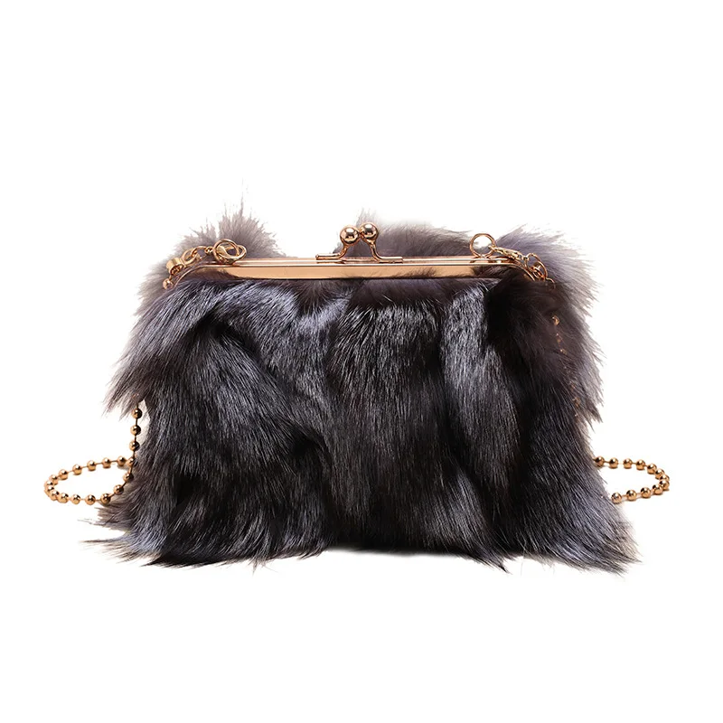 الشتاء الساخن بيع موضة الاتجاه حقيبة صغيرة الثعلب الشعر حقيبة نسائية الراقية الملمس مصمم حقيبة عشاء فاخرة سلسلة حقيبة كتف #5