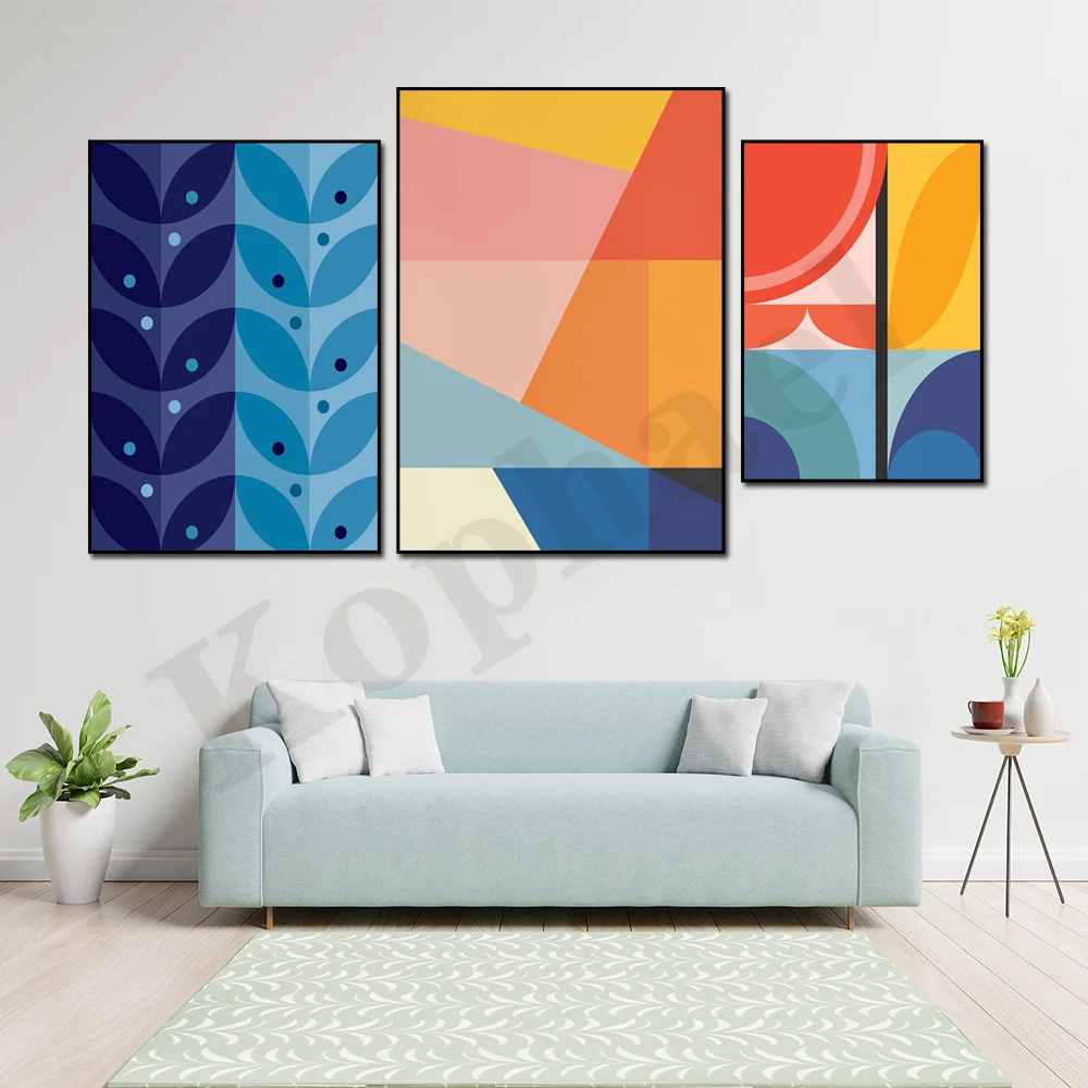 Abstract Colorful Geometric Landscape Sea Sunrise Colorful Blocks Home Decor Poster