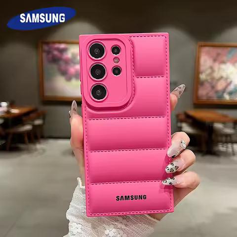 Official Liquid Silicone Soft Down Jacket Phone Case For Samsung S25 S24 S23 Ultra S22 Plus S21 FE Note 20 Shockproof Phone Case