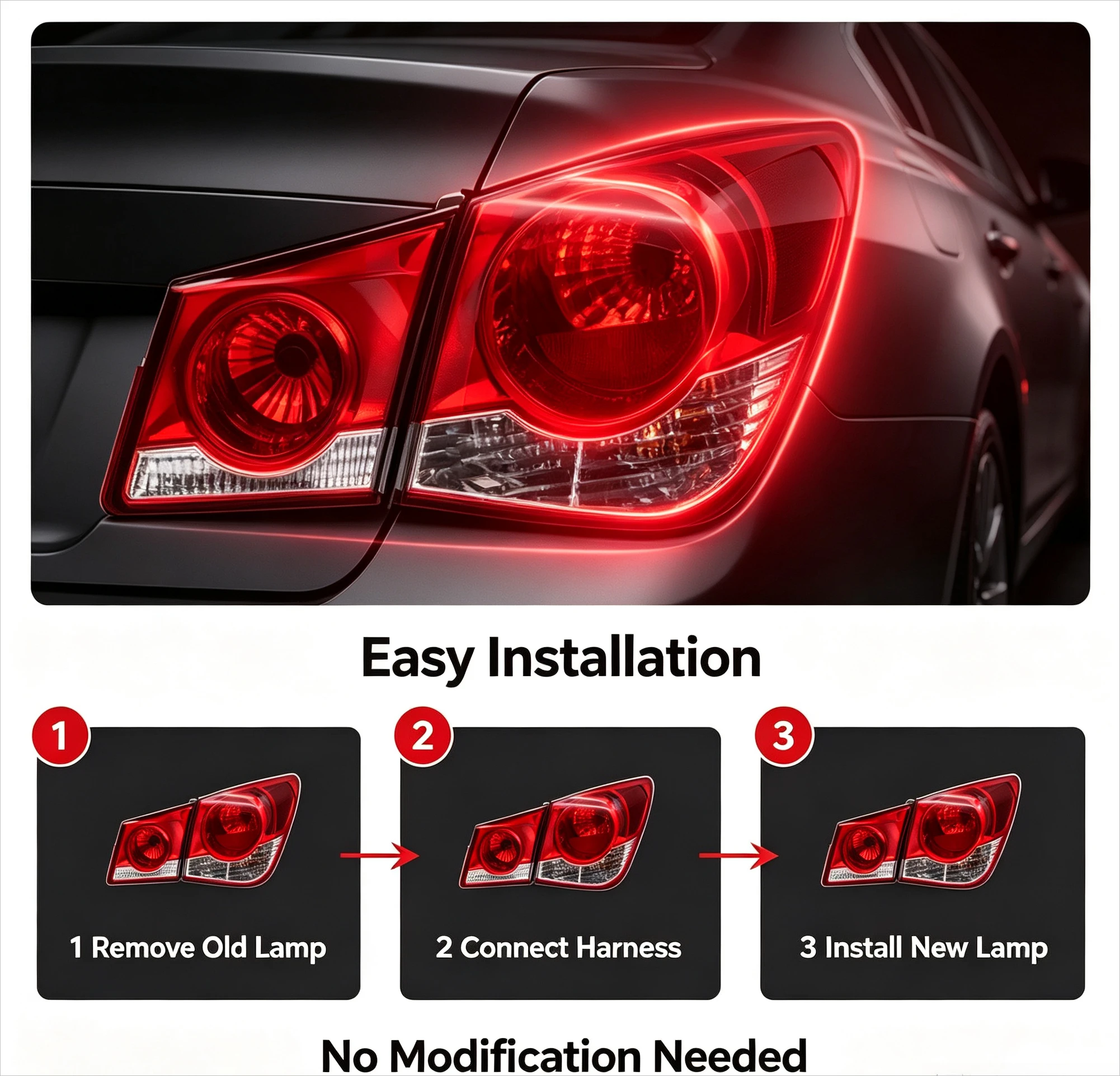 Moggic Rear Tail Light Assembly For Chevrolet Cruze 2009-2014 Left/Right Brake Lamp Outer/Inner Replacement Stop Light