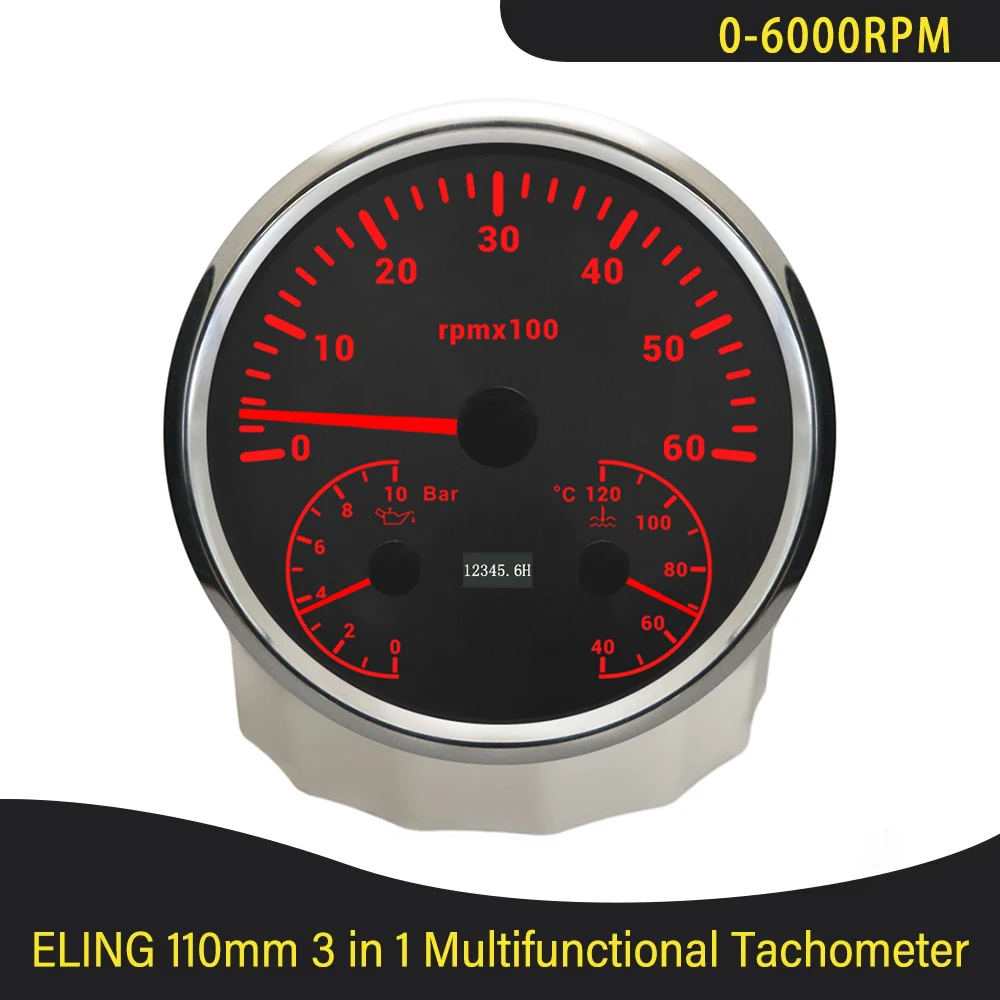 

Многофункциональный измерительный прибор 3-в-1 110 мм: тахометр 0-6000 об/мин с датчиками давления масла и температуры воды для автомобилей и моторных лодок, с 7-цветной подсветкой