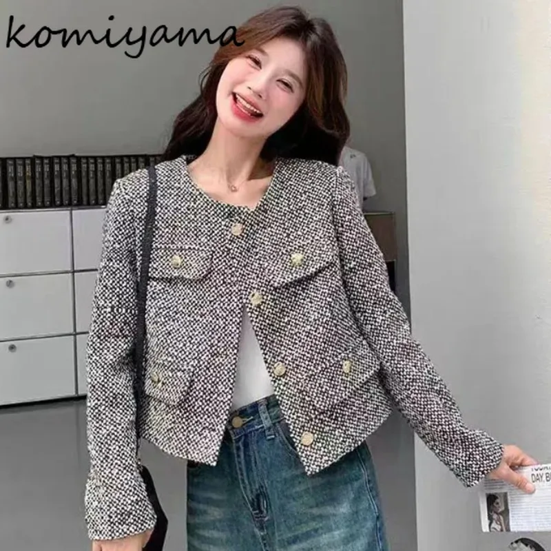 

New Single Breasted Chaquetas De Mujer Autumn Winter Tweed 2025 Jacket O-neck Woman Jackets Small Fragrance Casaco Outerwears