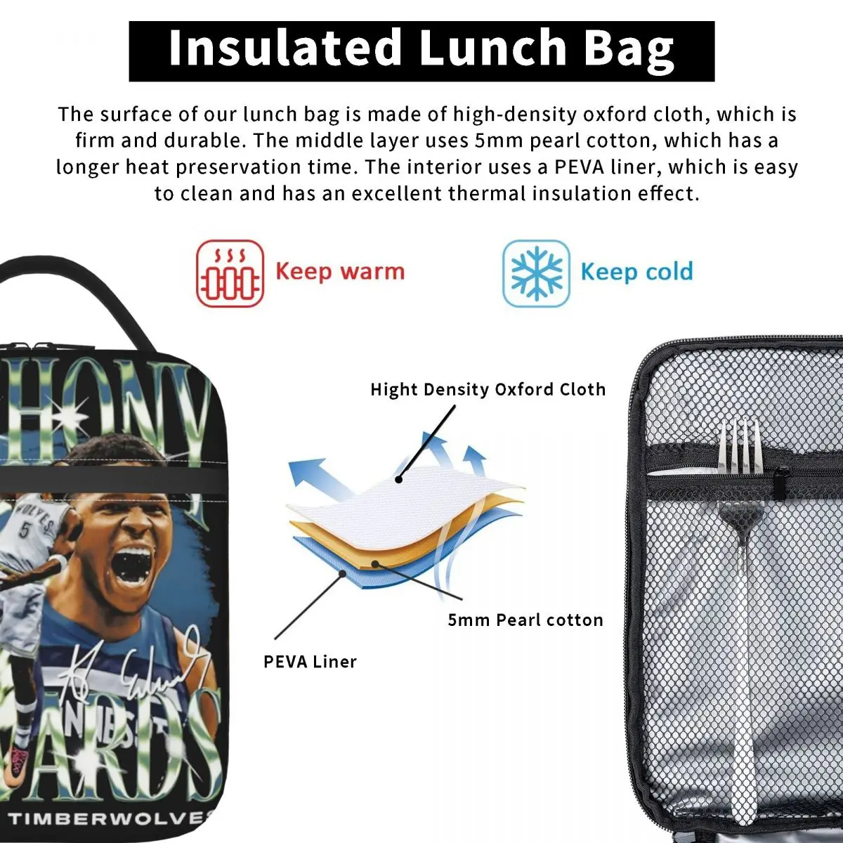 Bolsa de almuerzo aislada para el trabajo, fiambrera térmica portátil para el trabajo, con diseño de jugador de baloncesto de las hormigas, de Sally