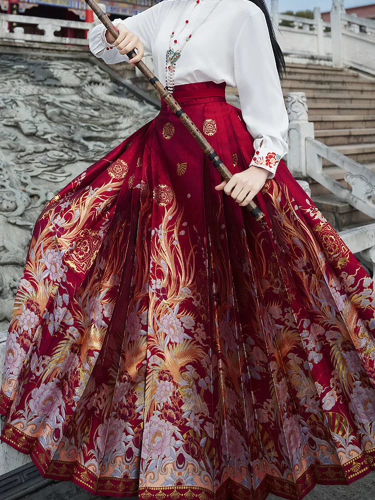 

Improved Horse-Face Skirt High Waist Petite Red Embroidery Heavy Work Hanfu New Chinese Style Women's Clothing National Suit