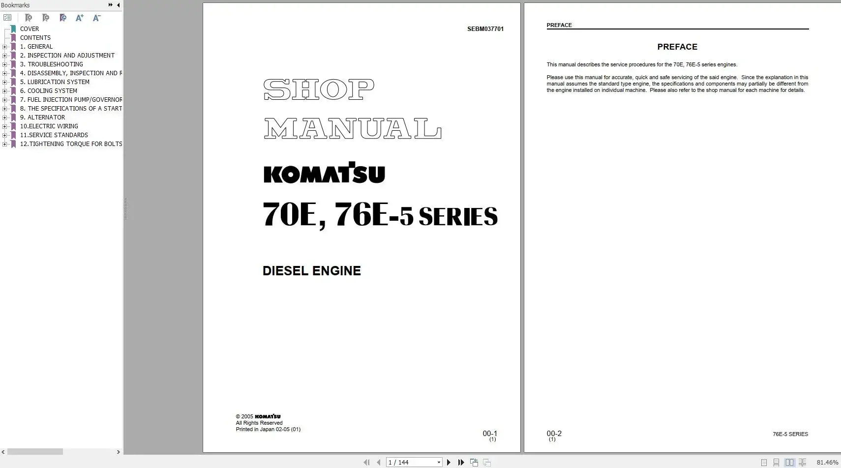 Komatsu Diesel Engine 8.14 GB Shop Manual Updated 2024 PDF