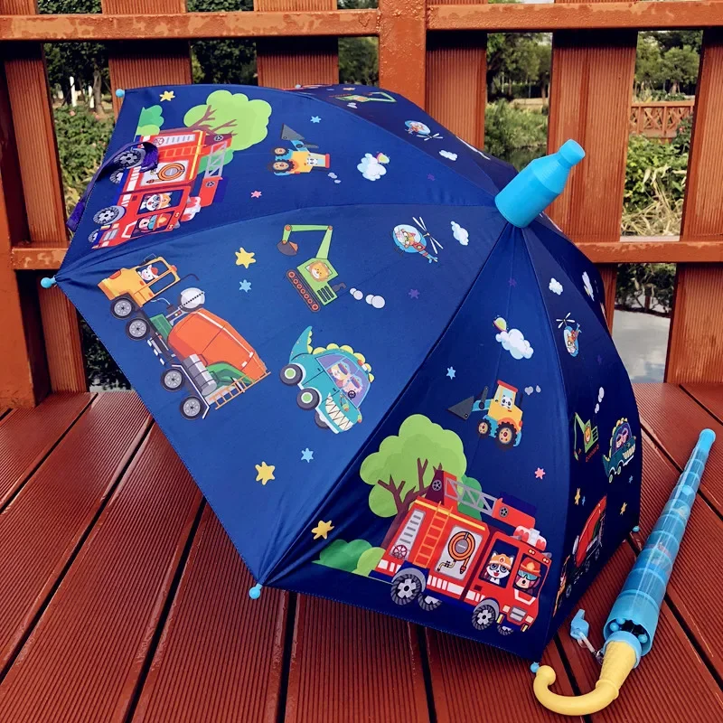 Fire Truck Car Excavator Children's Umbrella Boys and Girls Students Automatic Kindergarten Children Qing