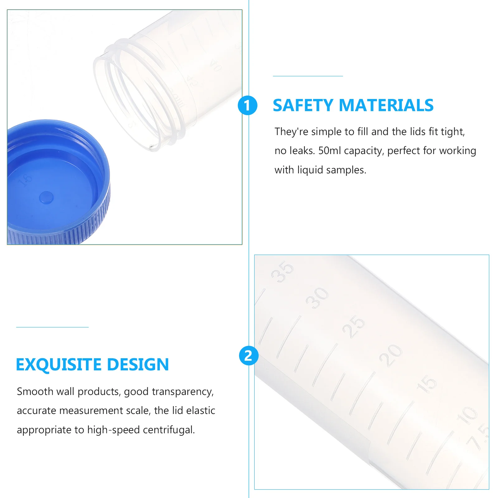 

25 pcs 50Ml Tube Smooth Wall Transparent Graduated Screw Cap Leak Proof For Sample Storage Laboratory Supplies